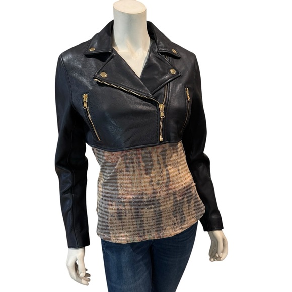 NEW Moschino x H&M Collaboration Cropped Black Leather Moto Jacket - Picture 10 of 14